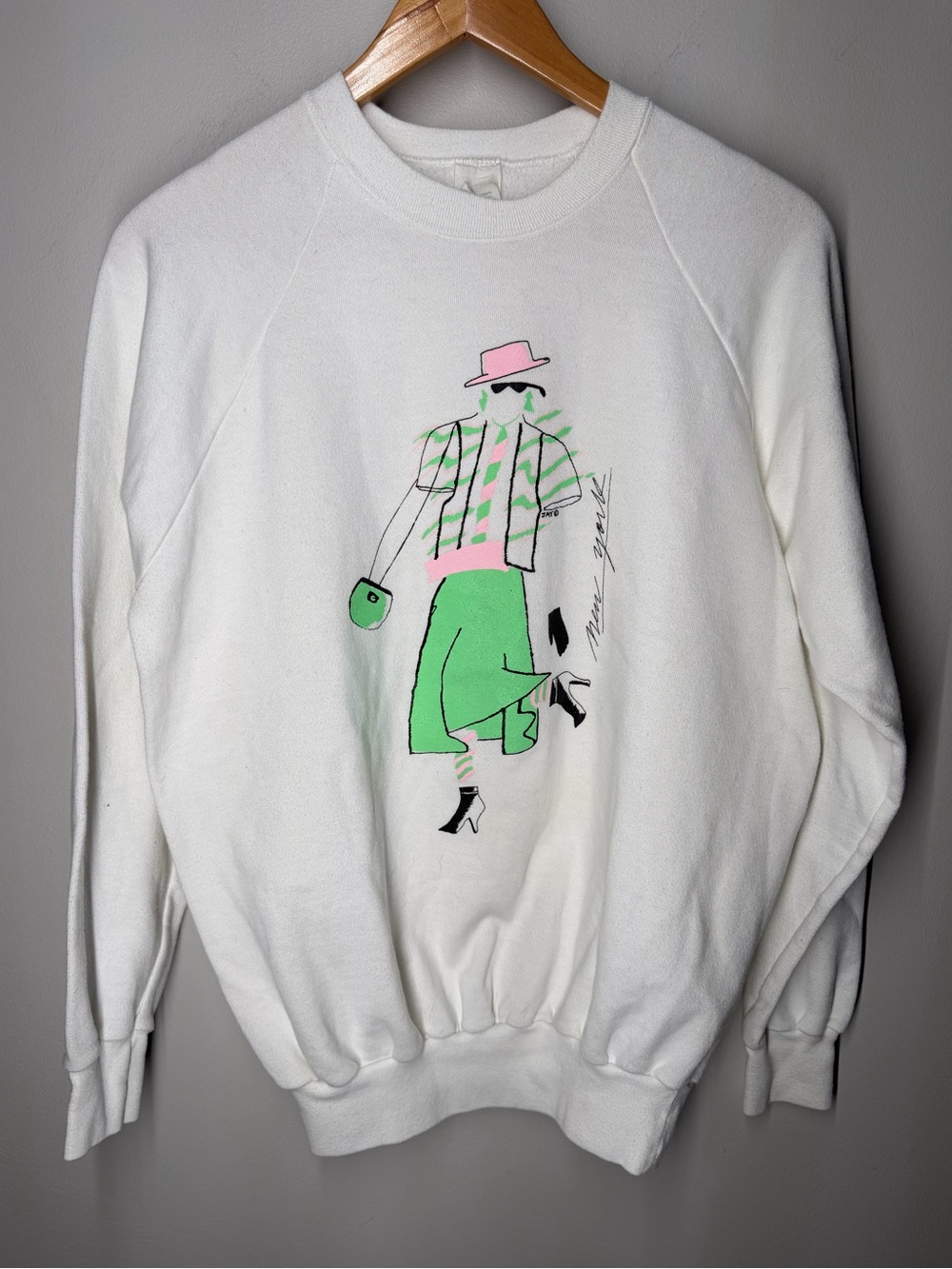 Vintage 80s Anvil Neon Fashion Graphic Sweatshirt New Wave Retro Streetwear